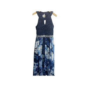 SPEECHLESS KIDS Romper Dress Big Girls' 7 Blue Floral Square Neck Jeweled Waist